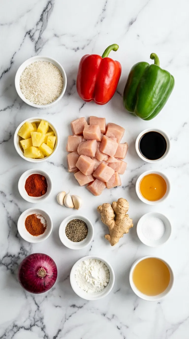 HAWAIIAN SHEET PAN PINEAPPLE CHICKEN AND RICE 2 Sheet Pan Pineapple Chicken and Rice Ingredients