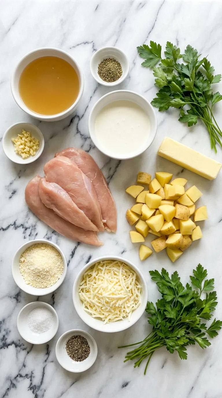 HEAVENLY CREAMY GARLIC CHEESY CHICKEN & POTATOES 2 Creamy Garlic Cheesy Chicken and Potatoes Ingredients