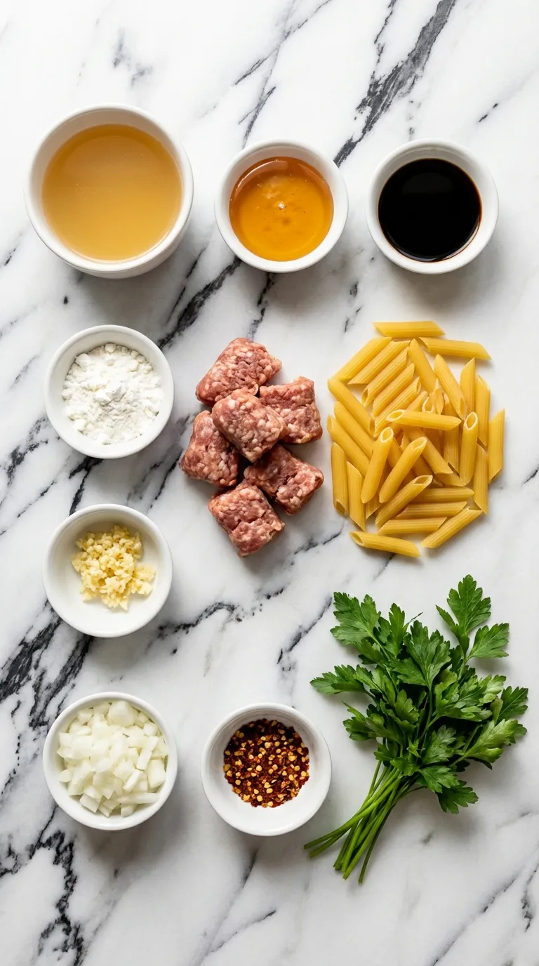 Sticky Honey Garlic Sausage Pasta Skillet Ingredients