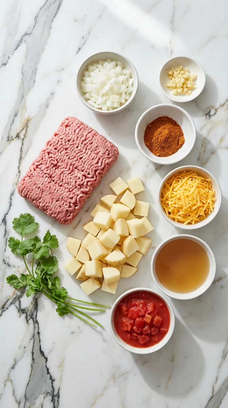 LOADED CHEESY TACO POTATO BAKE 2 Cheesy Taco Potato Bake Ingredients