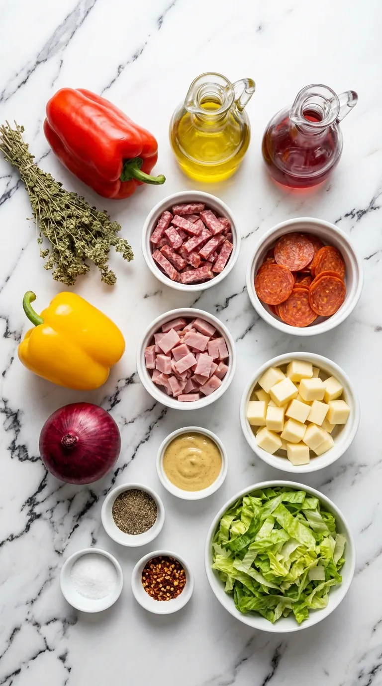 Mayo-Free Italian Grinder Pasta Salad Ingredients