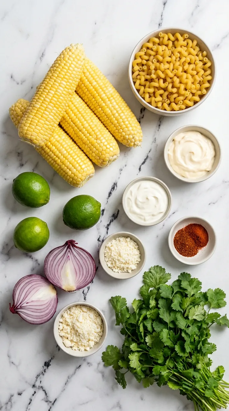 Chili Lime Elote Pasta Salad Ingredients