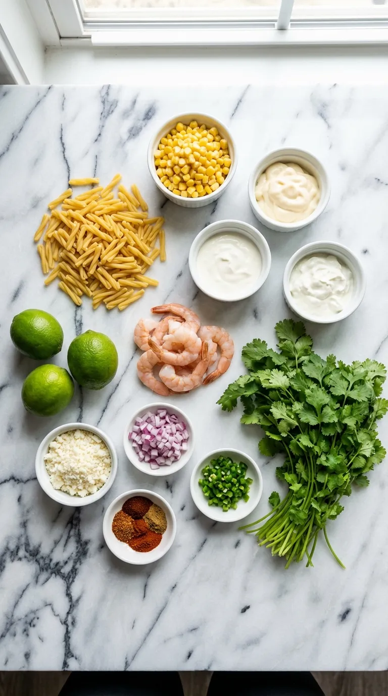 Shrimp Elote Pasta Salad Ingredients