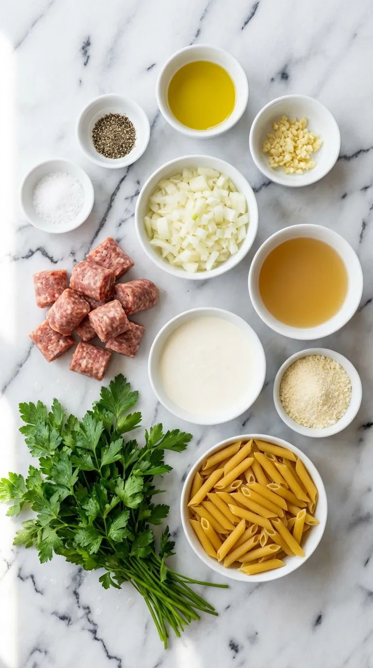 POWER PACKED CREAMY PASTA WITH SAUSAGE 1 Creamy Pasta with Sausage Ingredients