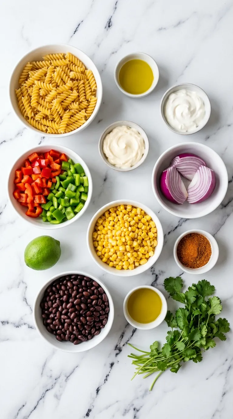 Sheet Pan Roasted Veggie Taco Pasta Salad Ingredients