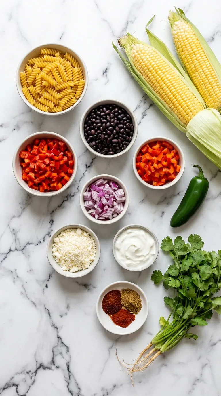 Southwest Street Corn Pasta Salad Ingredients