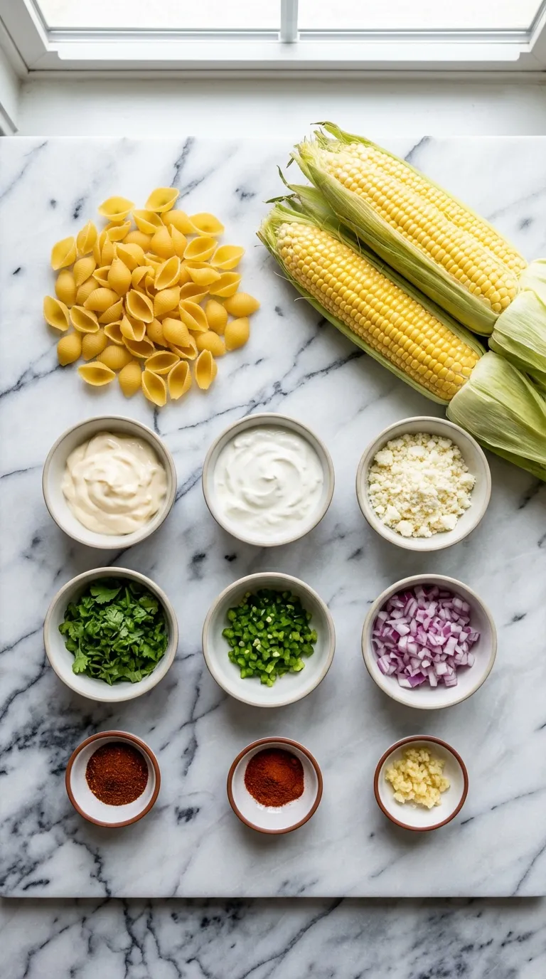 Cilantro Lime Elote Pasta Salad Ingredients