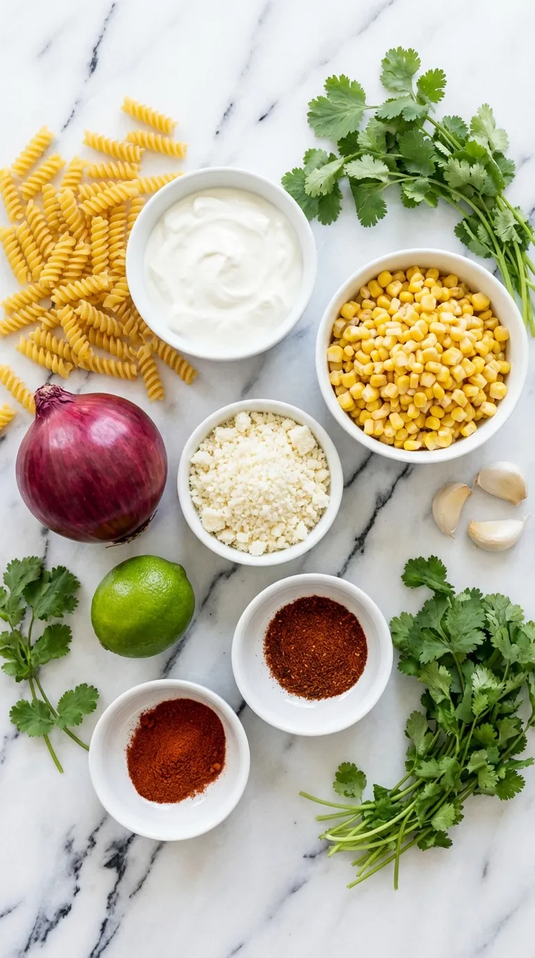 Greek Yogurt Street Corn Pasta Salad Ingredients