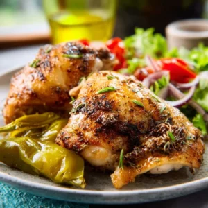 SKINNY MISSISSIPPI CHICKEN YOU'LL CRAVE 5 A plate of shredded Skinny Mississippi Chicken, slow-cooked and tender, garnished with pepperoncini peppers.