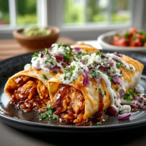 A plate of golden-brown Mississippi Chicken Burritos, sliced open to reveal the juicy shredded chicken and pepperoncini filling.