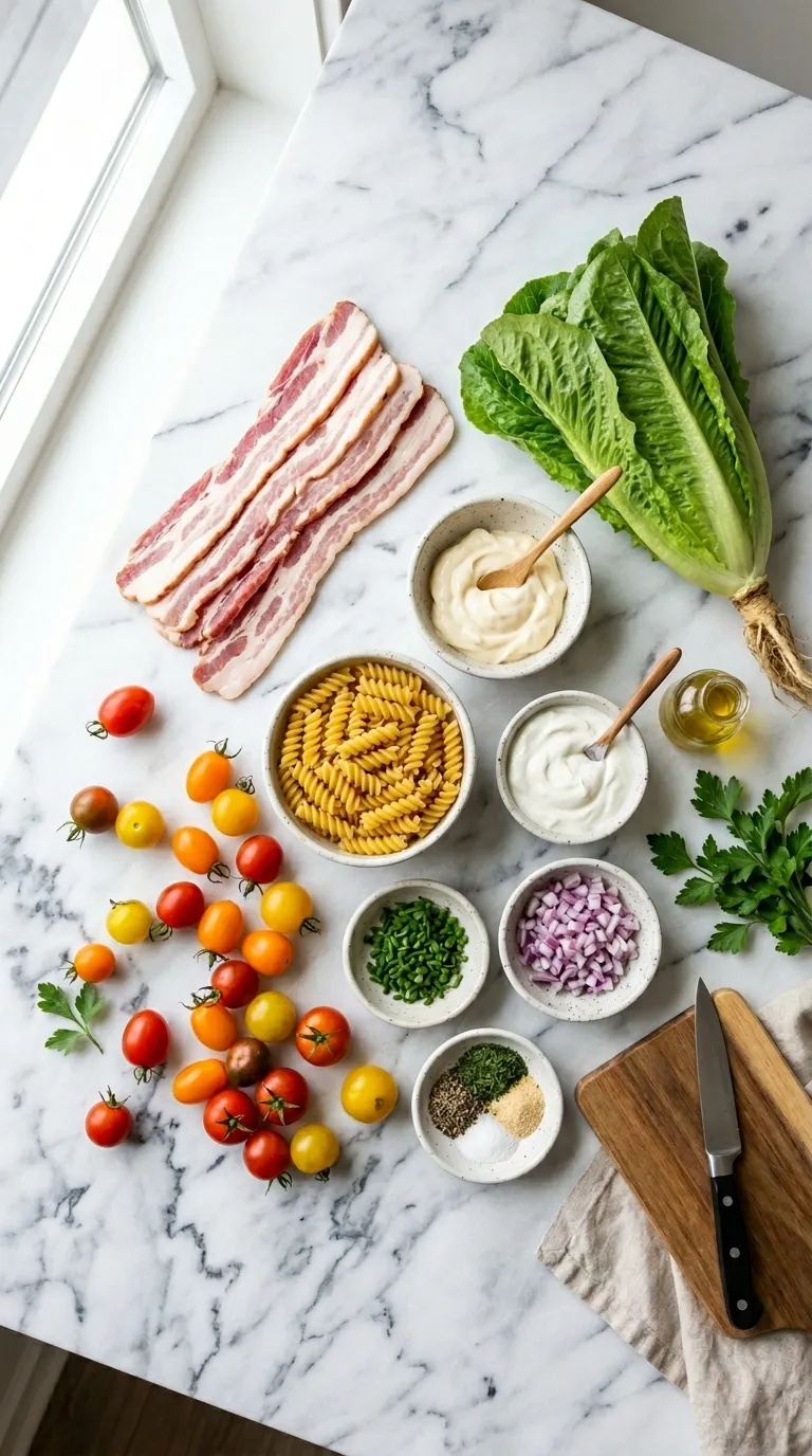 Creamy BLT Pasta Salad Ingredients