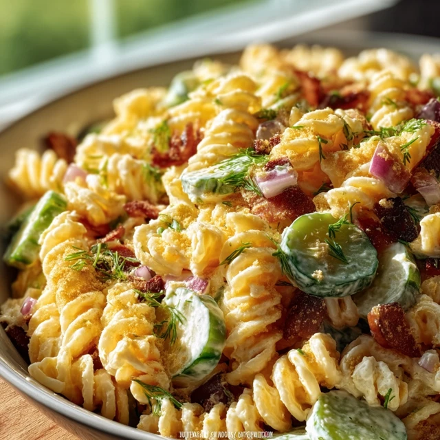 DILL PICKLE PASTA SALAD TANGY BBQ TWIST 4 Dill Pickle Pasta Salad Recipe