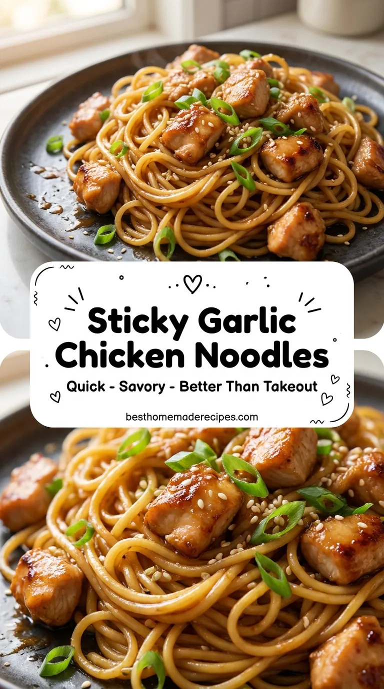 STICKY GARLIC CHICKEN NOODLES READY IN 20 4 Sticky Garlic Chicken Noodles Recipe