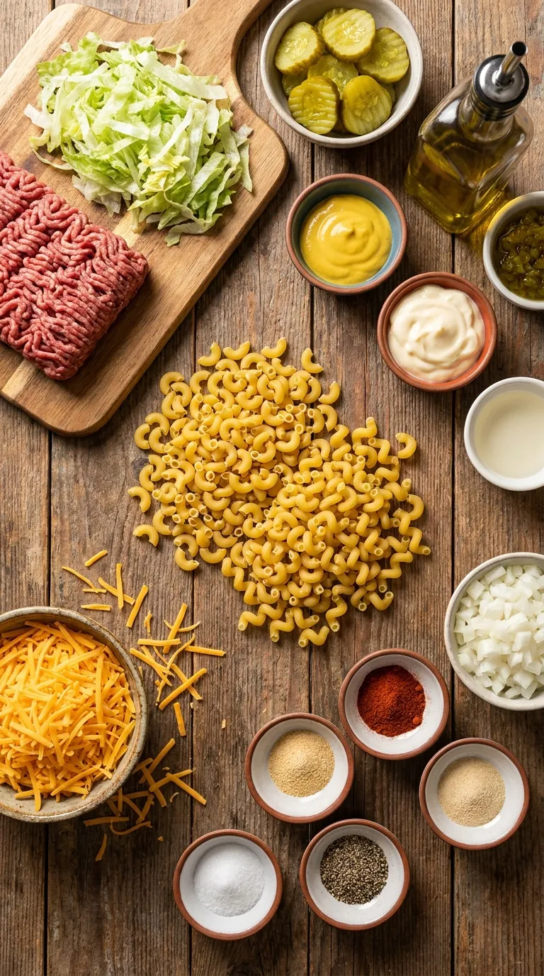 BIG MAC PASTA SALAD WITH GROUND BEEF 2 Big Mac Pasta Salad Ingredients