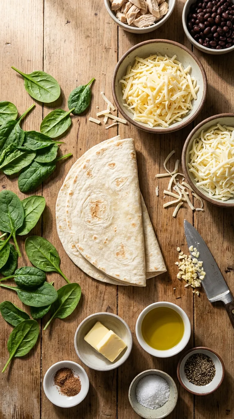 CHEESY SPINACH QUESADILLAS A QUICK FIX 2 Cheesy Spinach Quesadillas Ingredients