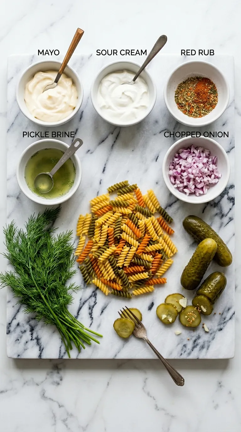 DILL PICKLE PASTA SALAD TANGY BBQ TWIST 2 Dill Pickle Pasta Salad Ingredients