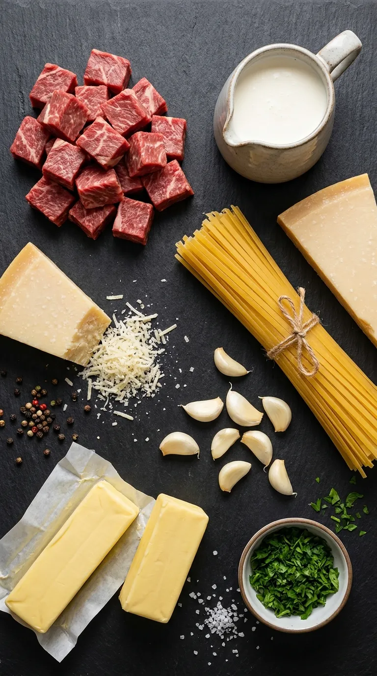 Garlic Butter Steak Bites Alfredo Ingredients