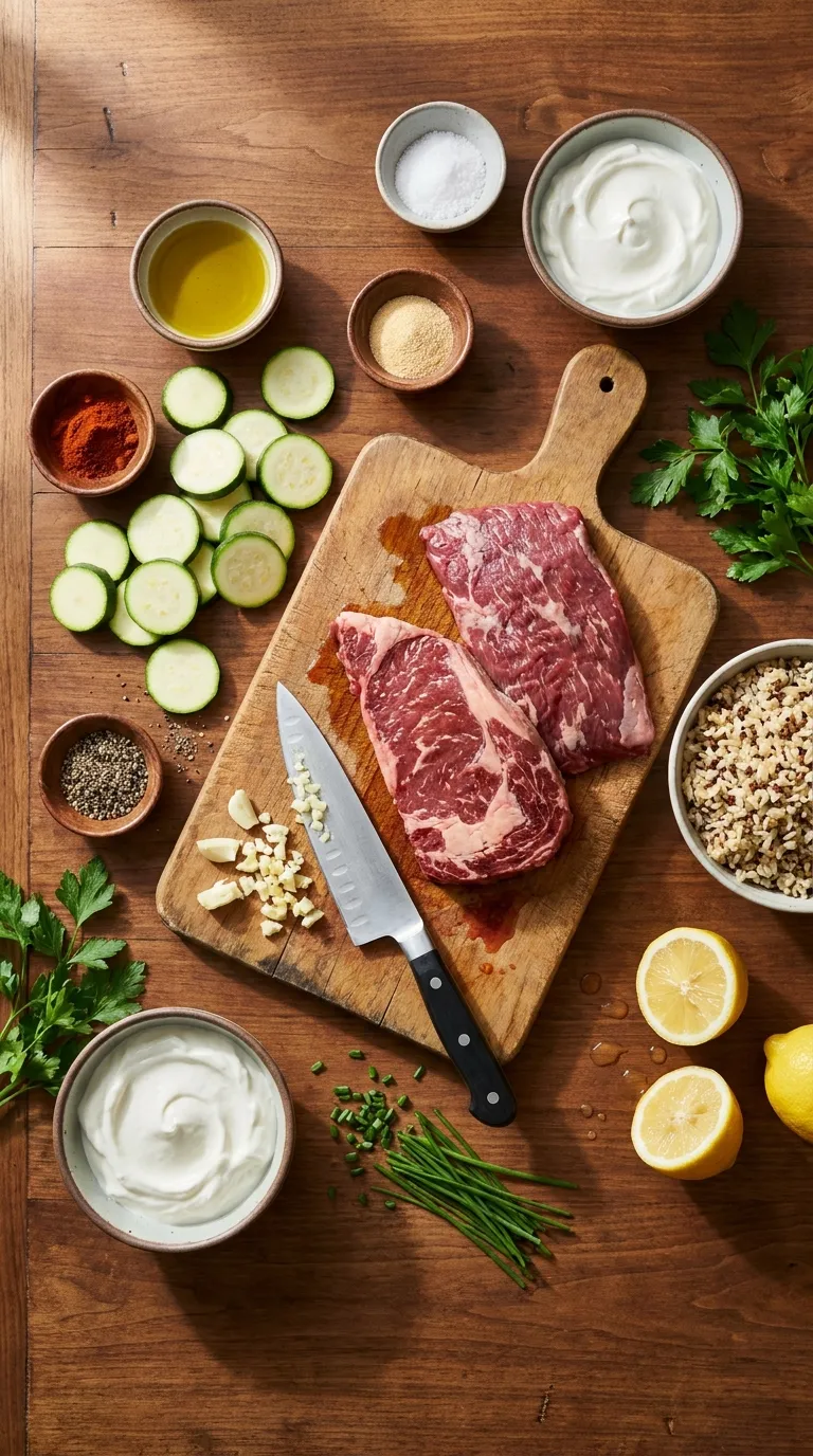 GRILLED STEAK BOWL WITH ZUCCHINI COZY DINNER 2 Grilled Steak Bowl Ingredients