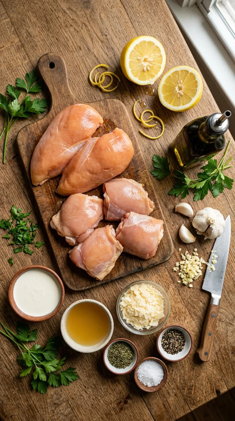 One Skillet Chicken with Lemon Garlic Cream Sauce Ingredients