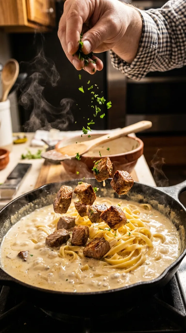 How to Make Garlic Butter Steak Bites Alfredo