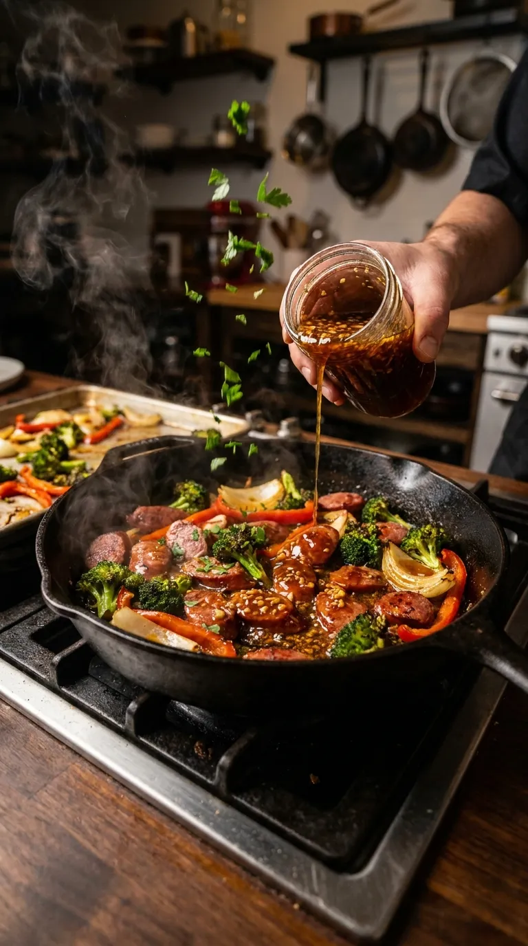 ONE PAN HONEY GARLIC KIELBASA AND VEGGIES 3 How to Make One-Pan Honey Garlic Kielbasa & Veggies