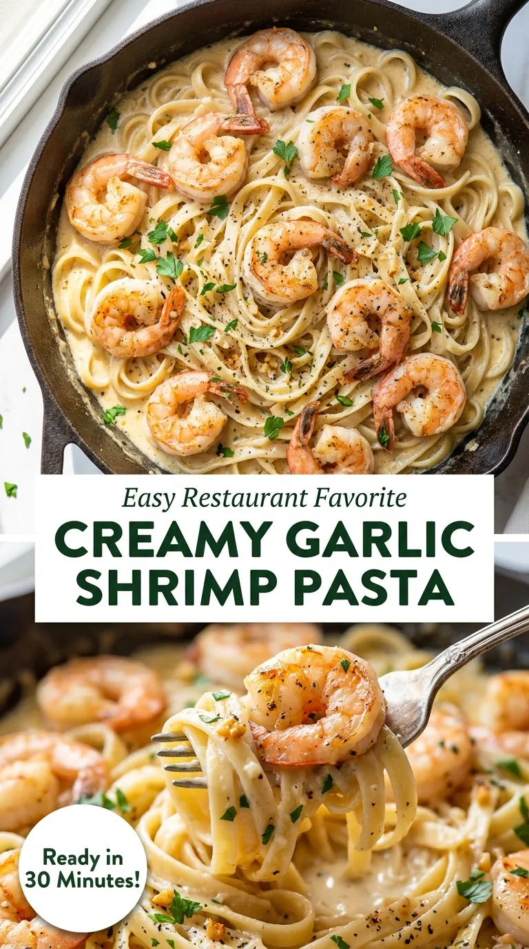 CREAMY GARLIC SHRIMP PASTA IN 20 MINUTES 4 Creamy Garlic Shrimp Pasta Recipe