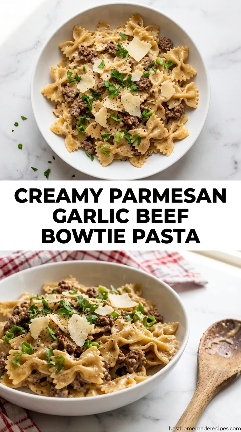 Creamy Parmesan Garlic Beef Bowtie Pasta Recipe