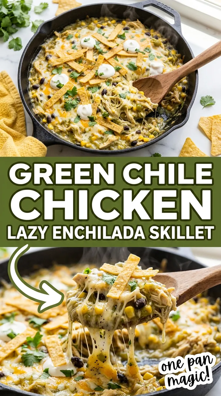 GREEN CHILE CHICKEN ENCHILADA SKILLET CHEESY SPICY 4 Green Chile Chicken Enchilada Skillet Recipe
