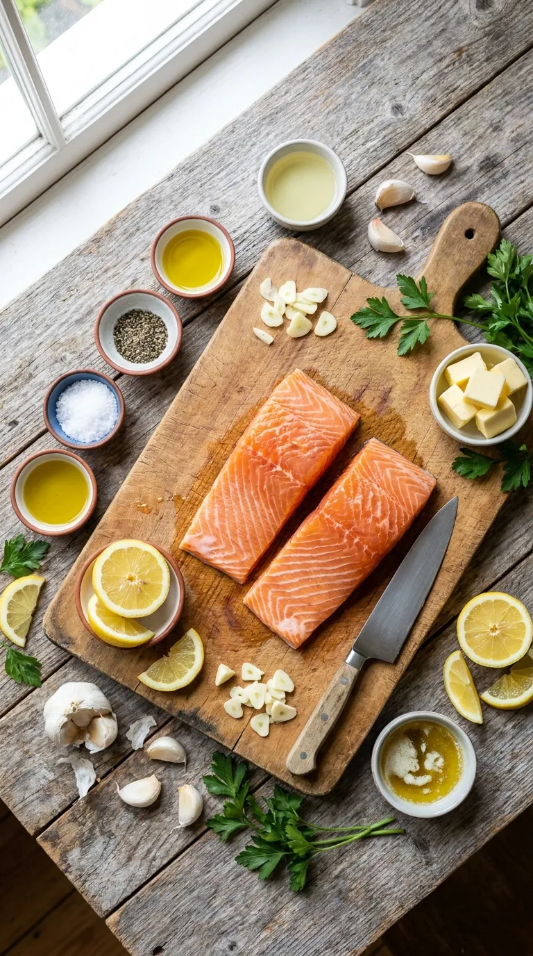 CRISPY SKIN SALMON WITH LEMON GARLIC BUTTER 2 Crispy Skin Salmon with Lemon Garlic Butter Ingredients