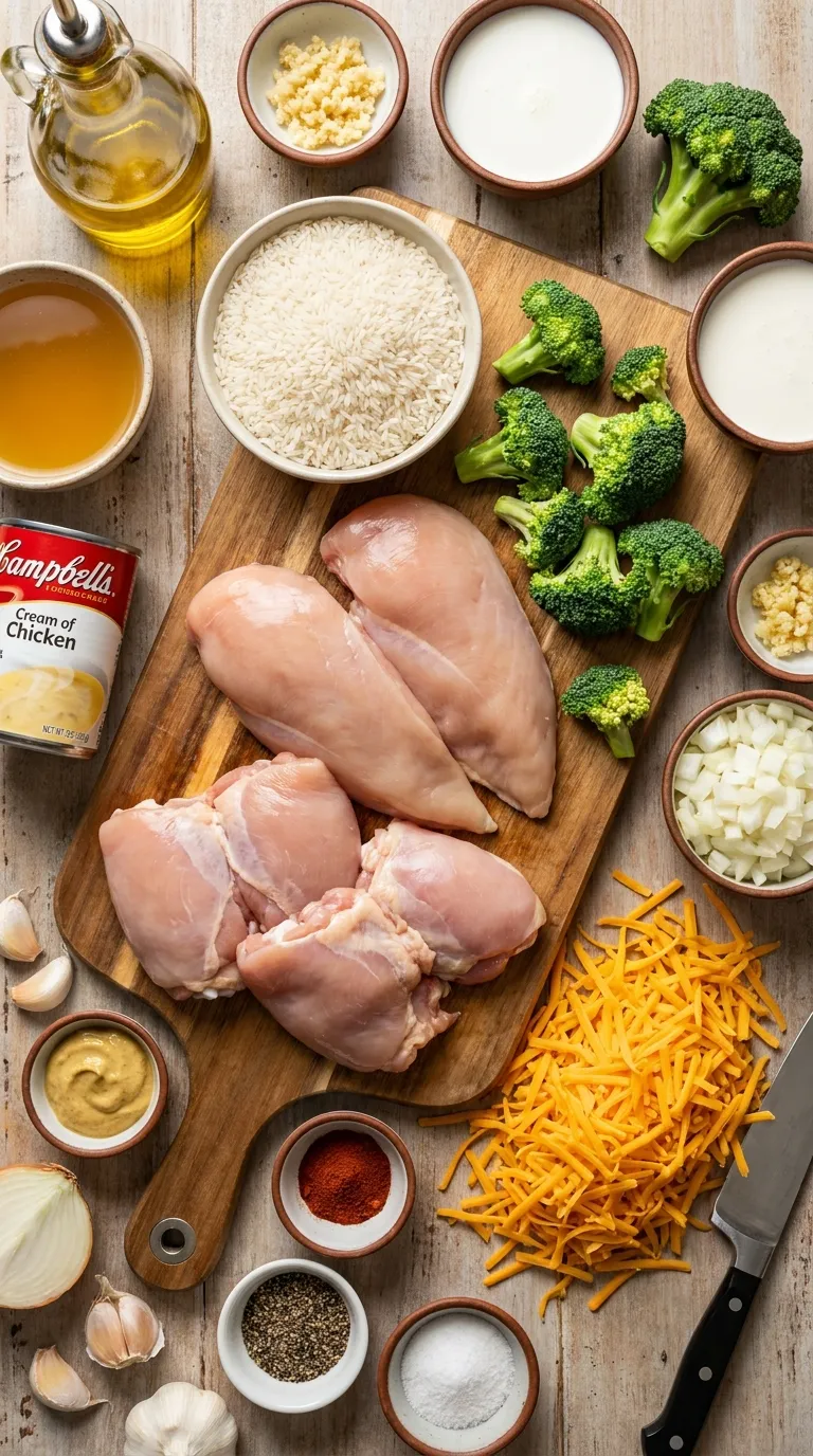 Crockpot Broccoli Cheddar Chicken and Rice Ingredients