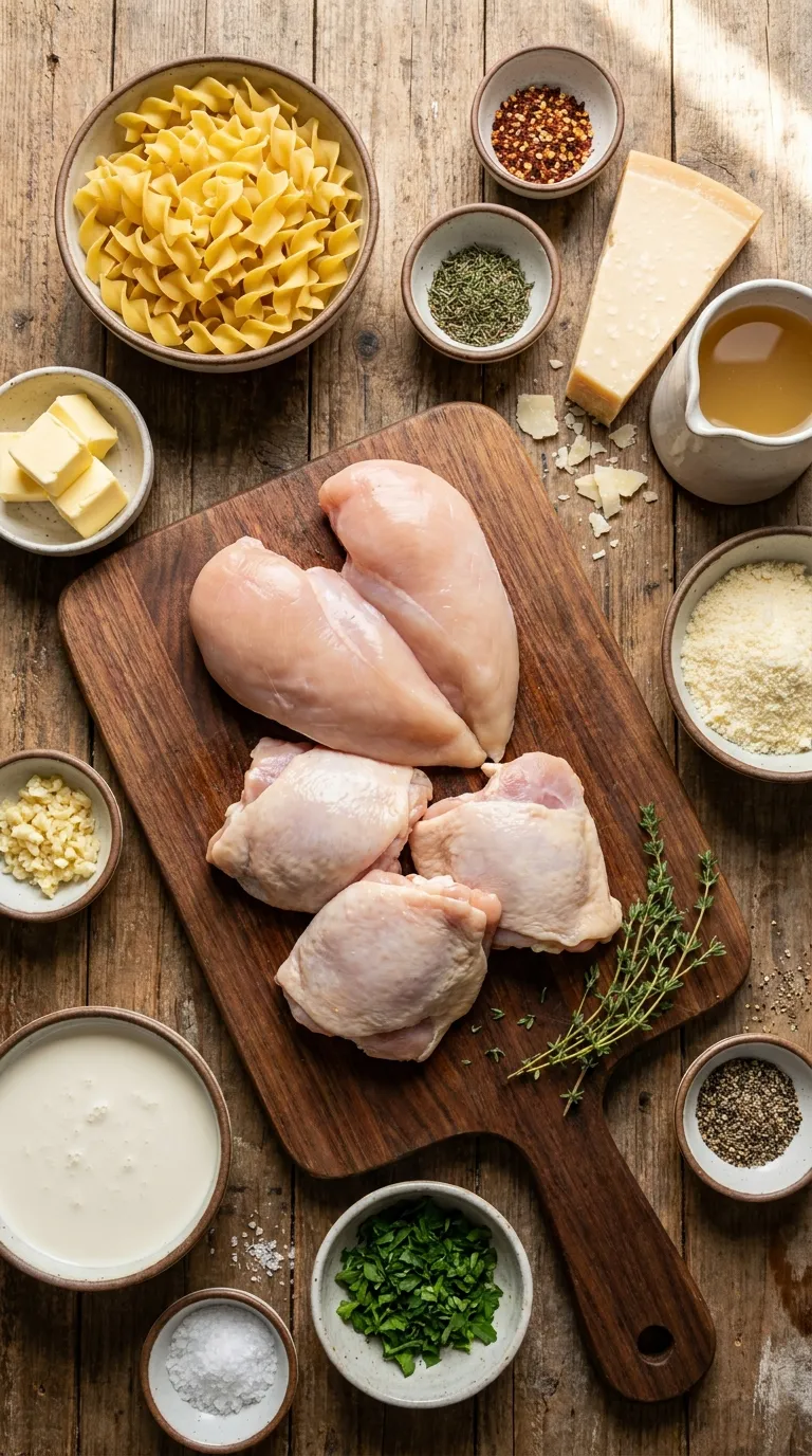 One-Pan Creamy Garlic Butter Chicken with Egg Noodles Ingredients