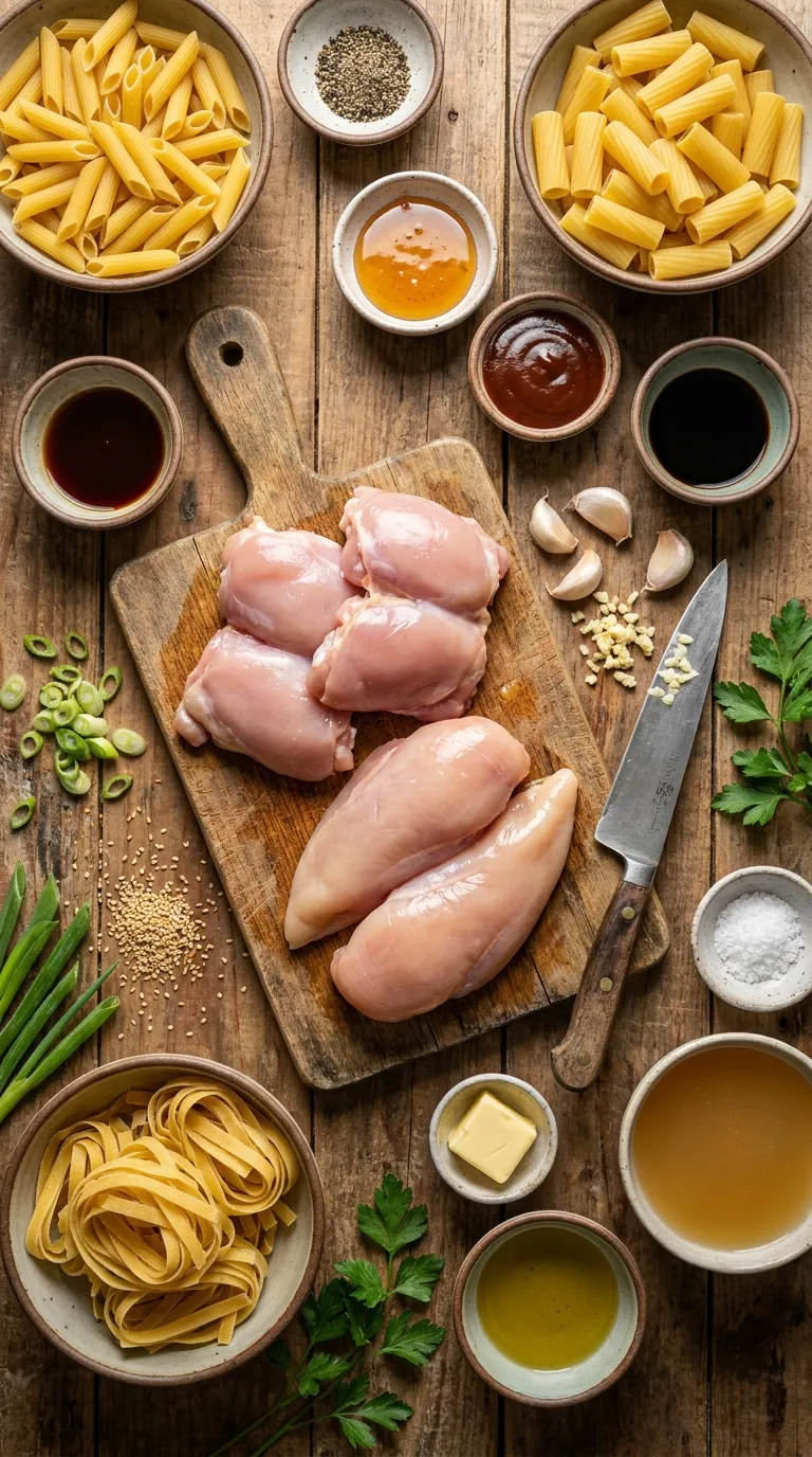 Sticky Honey Garlic BBQ Chicken Pasta Ingredients