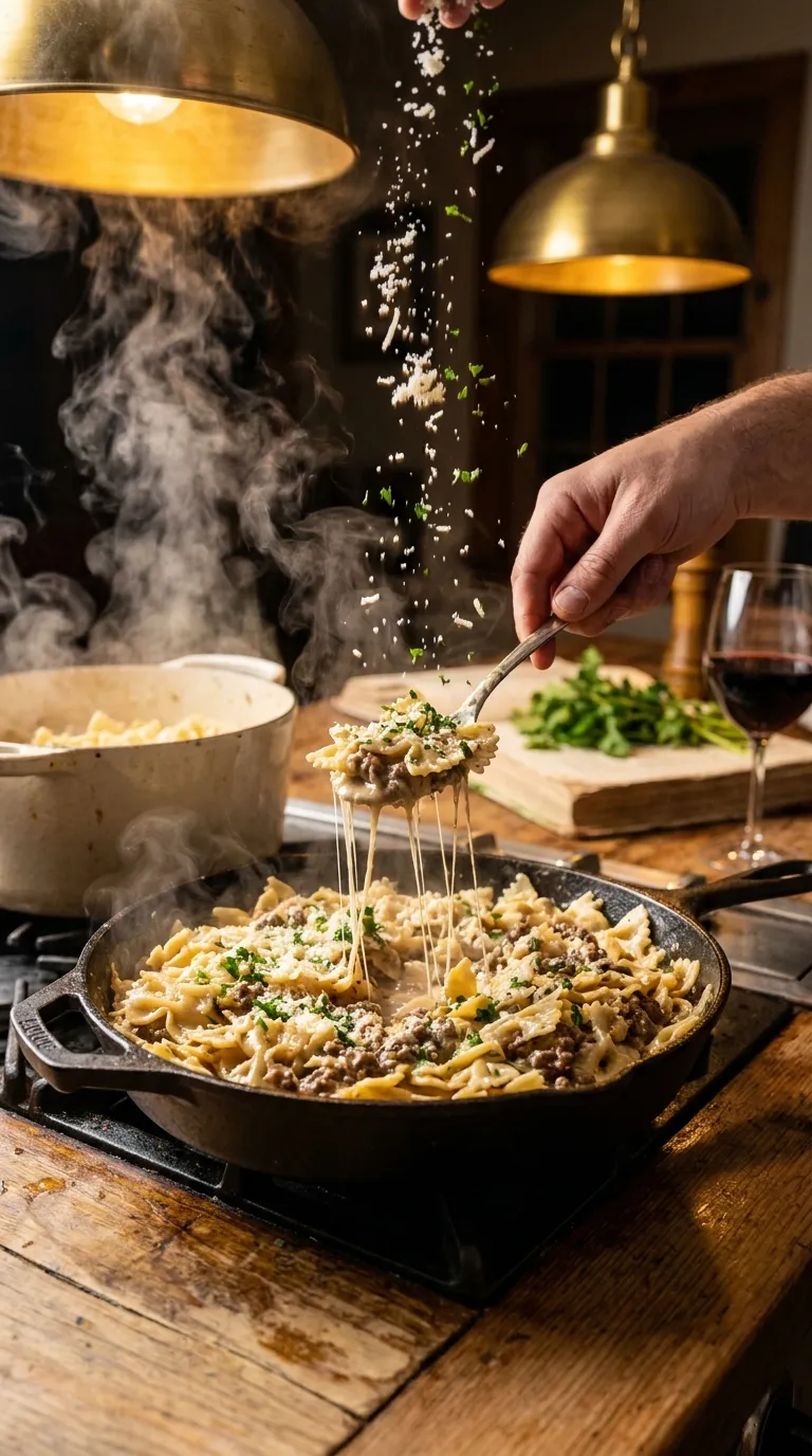 How to Make Creamy Parmesan Garlic Beef Bowtie Pasta