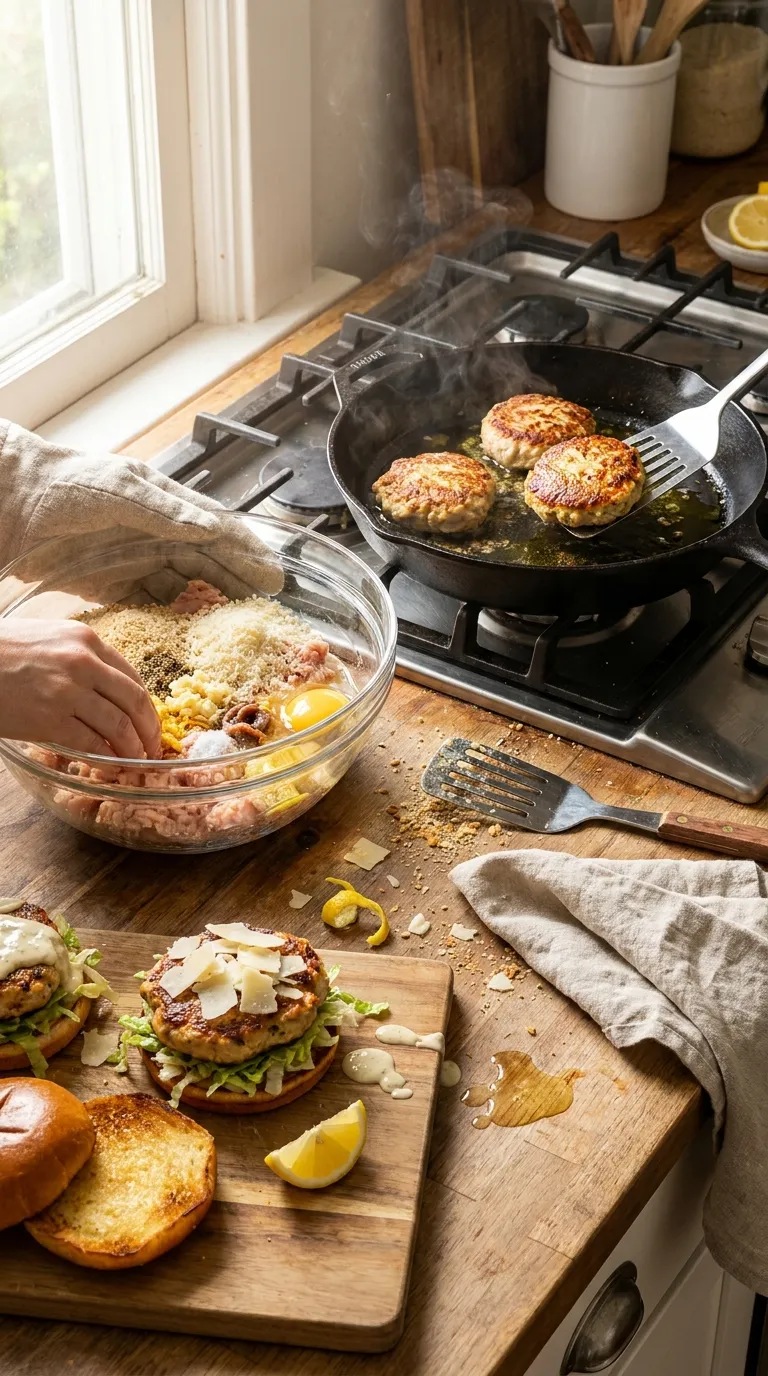 How to Make Chicken Caesar Burgers