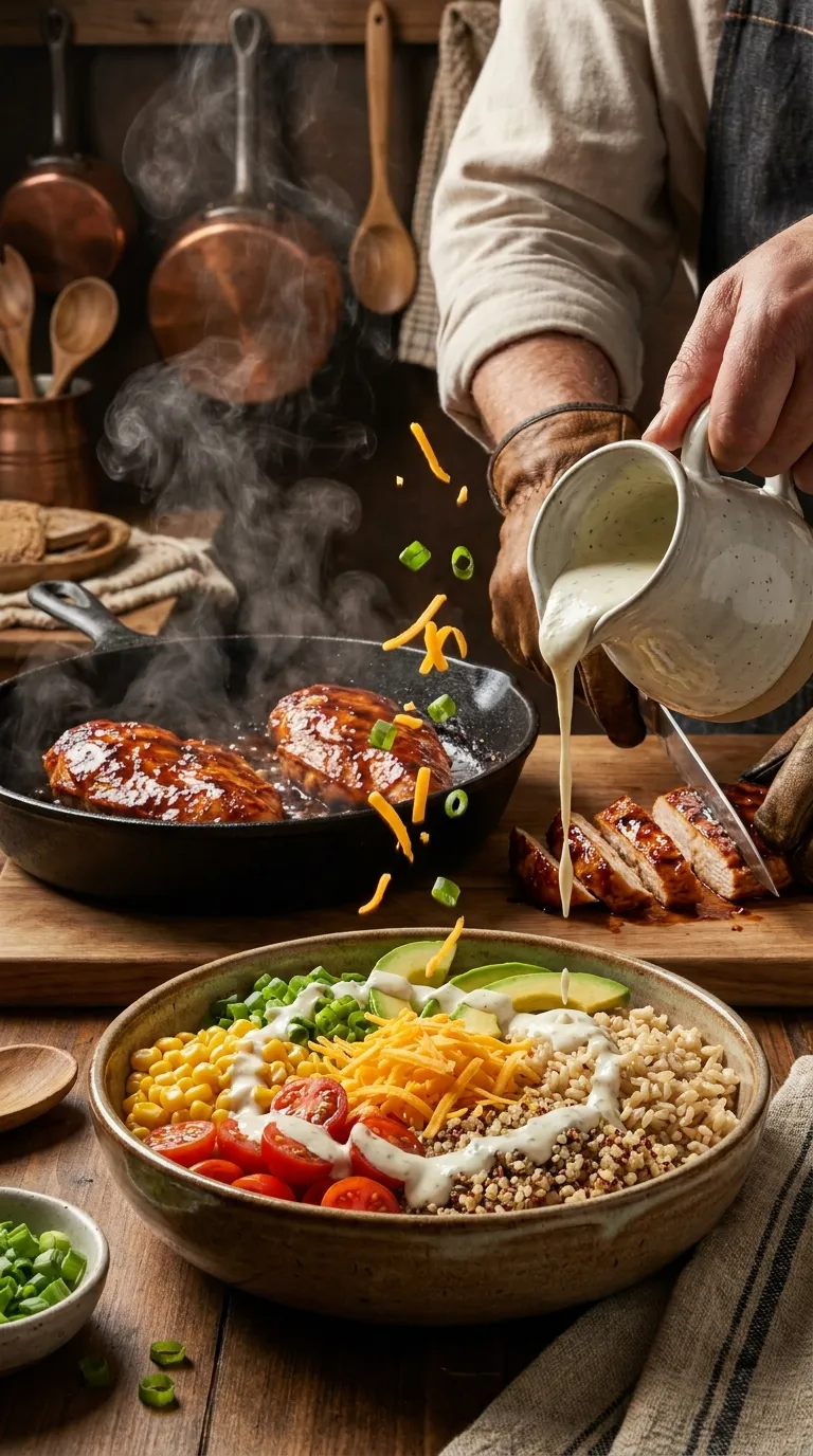 HIGH PROTEIN BBQ CHICKEN RANCH BOWL RECIPE 3 How to Make High Protein BBQ Chicken Ranch Bowl
