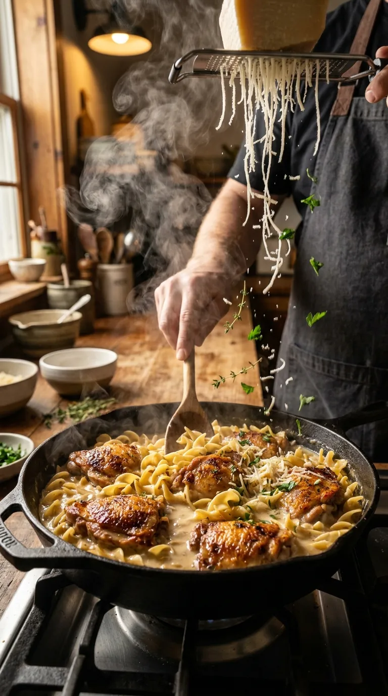How to Make One-Pan Creamy Garlic Butter Chicken with Egg Noodles