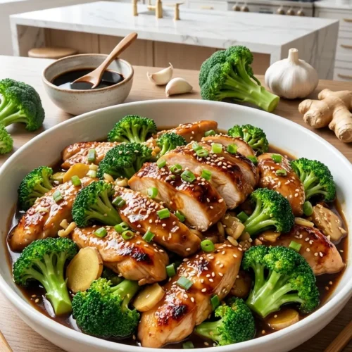 Sizzling Chinese Chicken And Broccoli in savory brown sauce with white rice