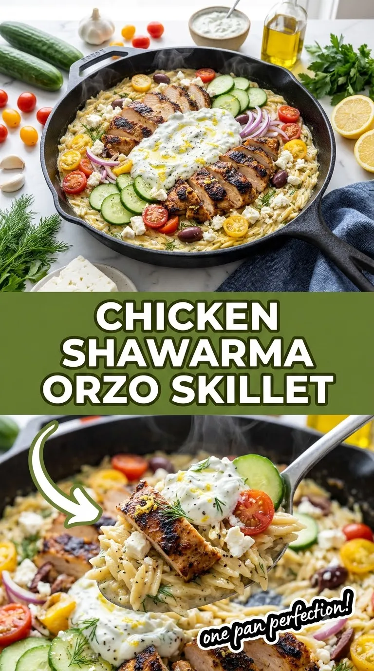 GREEK CHICKEN SHAWARMA CREAMY ORZO SKILLET FRESH LIGHT 2 Greek Chicken Shawarma Creamy Orzo Skillet Recipe