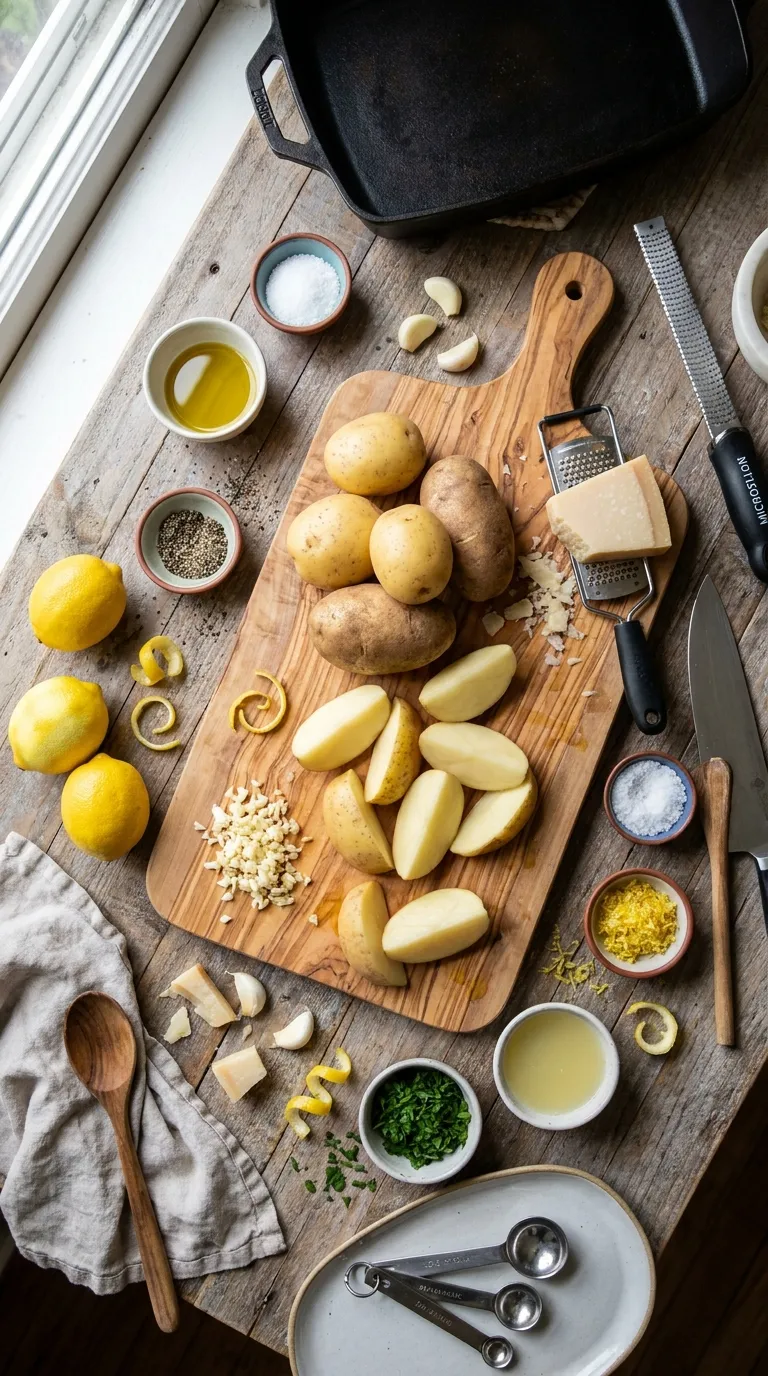 Garlic Roasted Potatoes with Lemon and Parmesan Ingredients