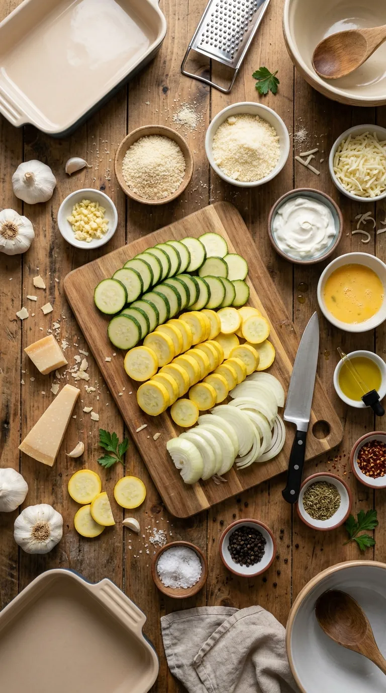 HEALTHY SUMMER SQUASH CASSEROLE EXTRA CRISPY PARMESAN 2 Healthy Summer Squash Casserole Ingredients