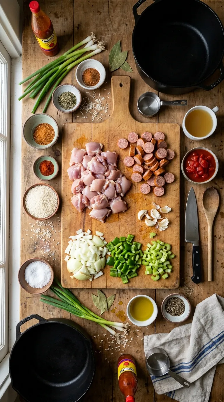 ONE POT CAJUN JAMBALAYA WITH SAUSAGE AND CHICKEN 2 One-Pot Cajun Jambalaya with Sausage and Chicken Ingredients
