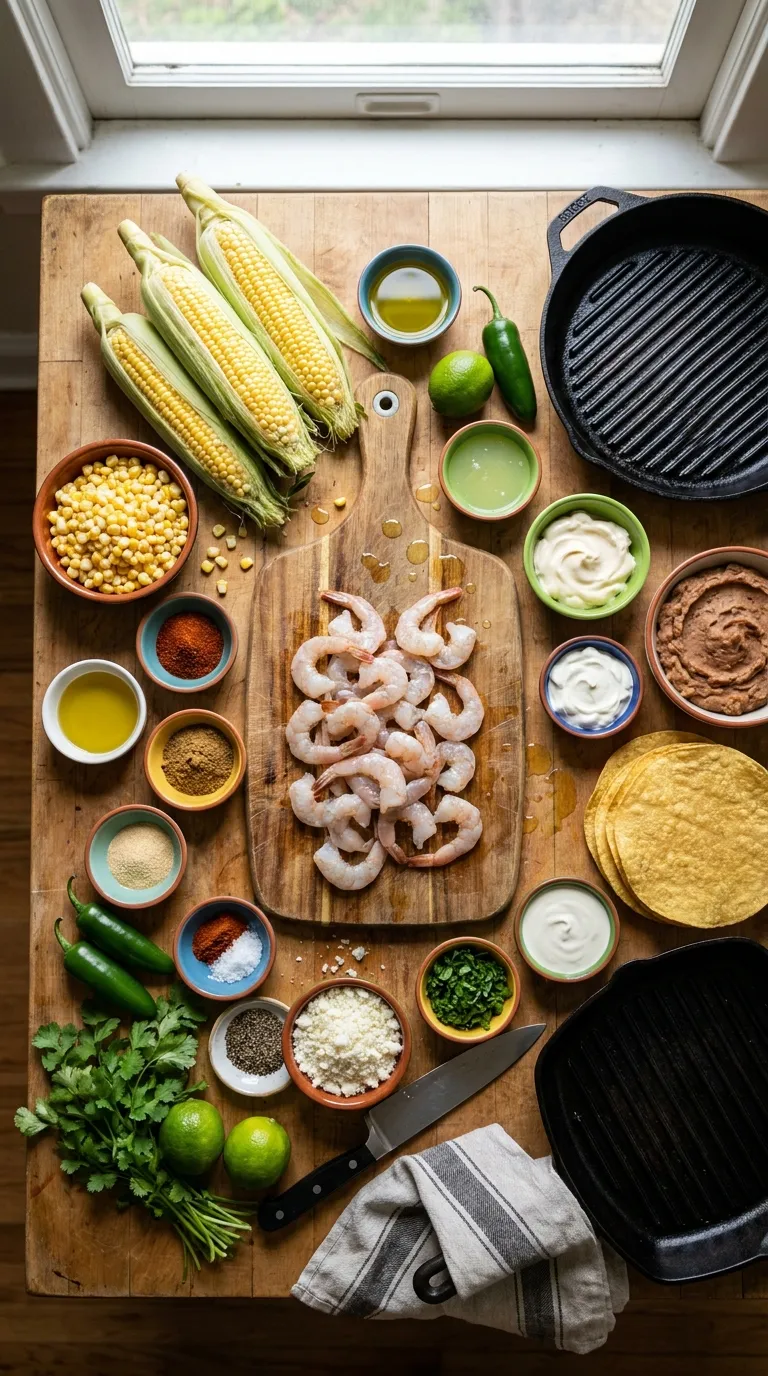 SHRIMP TOSTADAS WITH MEXICAN STREET CORN CRISPY 2 Shrimp Tostadas With Mexican Street Corn Ingredients