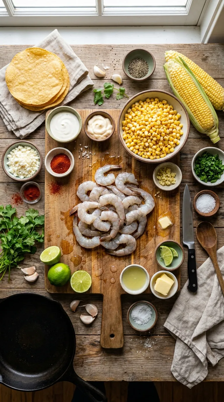 Shrimp Tostadas with Mexican Street Corn Ingredients