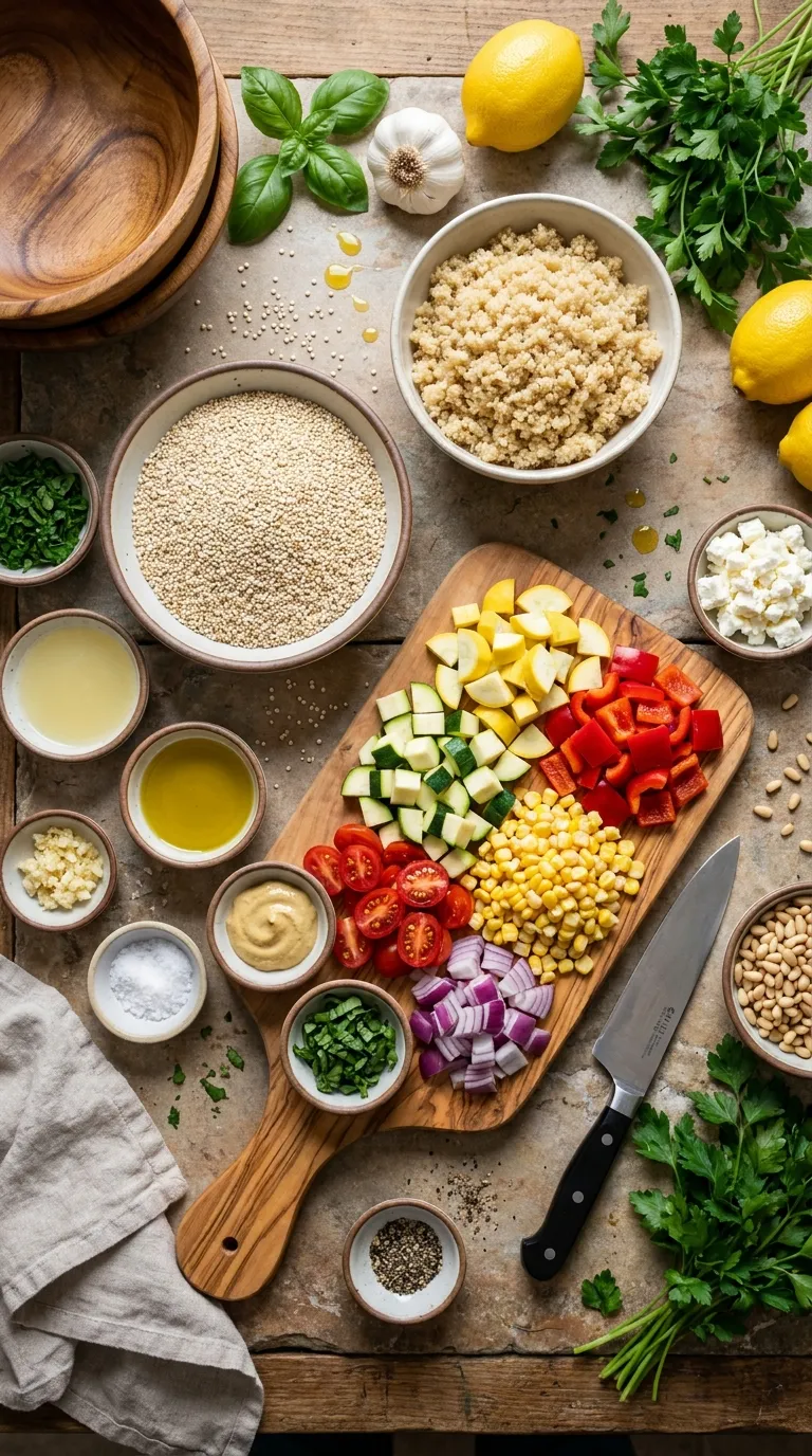 SUMMER VEGETABLE QUINOA SALAD WITH LEMON VINAIGRETTE 2 Summer Vegetable Quinoa Salad Ingredients