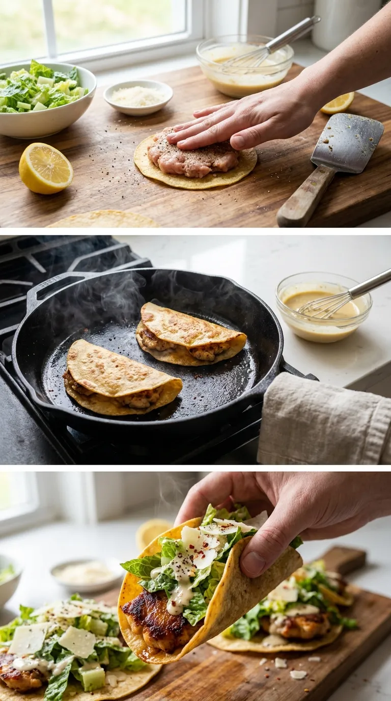 CHICKEN CAESAR SALAD SMASHED TACOS IN 30 3 How to Make Chicken Caesar Salad Smashed Tacos
