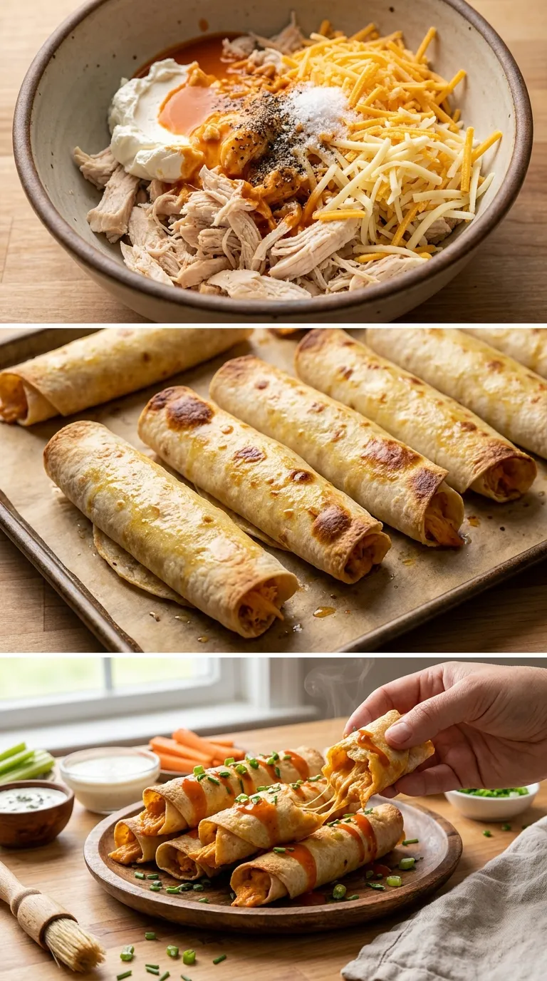 CRISPY OVEN BAKED CHICKEN BUFFALO TAQUITOS 3 How to Make Chicken Buffalo Taquitos