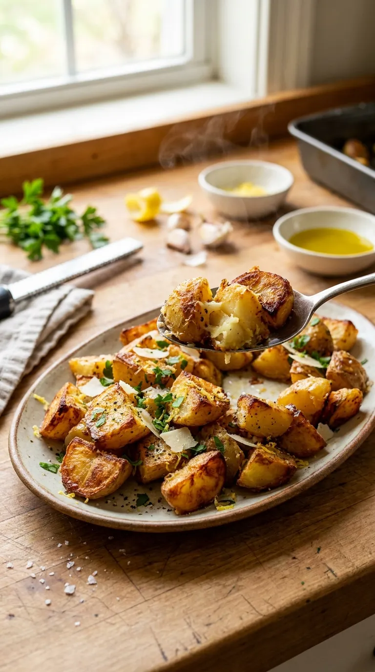How to Make Garlic Roasted Potatoes with Lemon and Parmesan