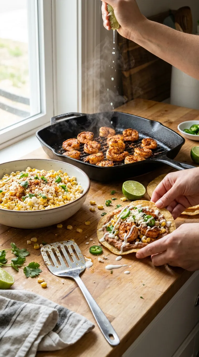 SHRIMP TOSTADAS WITH MEXICAN STREET CORN CRISPY 3 How to Make Shrimp Tostadas With Mexican Street Corn